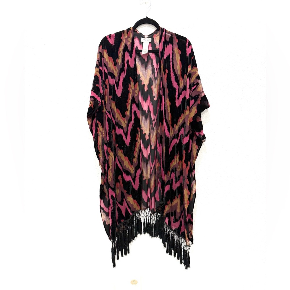 Free‎ People Kimono Velvet burnt out Fringe Open Front